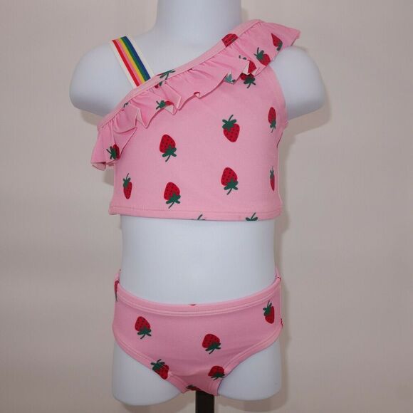 NEW Hanna Andersson Pink Strawberry Ruffle Tankini Swimsuit Size 80 18-24 months - Picture 2 of 9